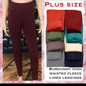 Plus Size Burgundy Fleece Lined Leggings